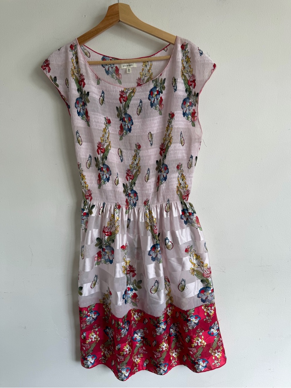 Max Studio Pink Dress with Red Hem and Floral Print